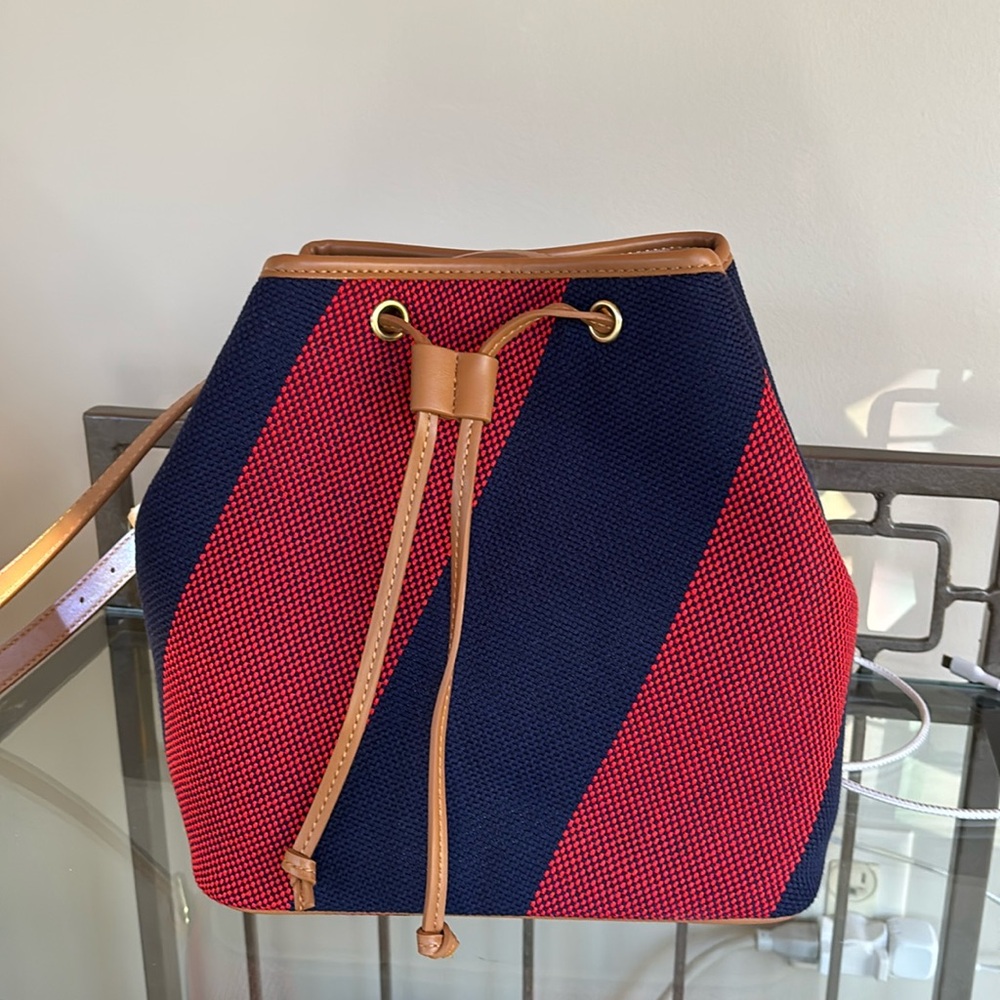 Boden Red Navy Stripped Bucket Bag